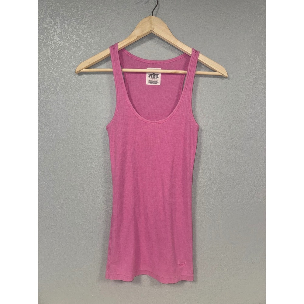 PINK‎ Victoria's Secret Y2K Ribbed Long Tank Top Hot Pink Racerback Size S
